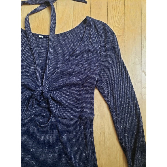 Urban Outfitters Navy Blue metallic long sleeve cut out top - size small - Picture 2 of 6